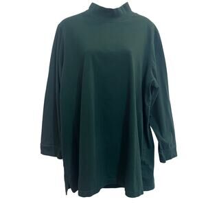 Woman Within Long Sleeve Mock Neck Pullover Tunic Blouse Top Green Size 1XL